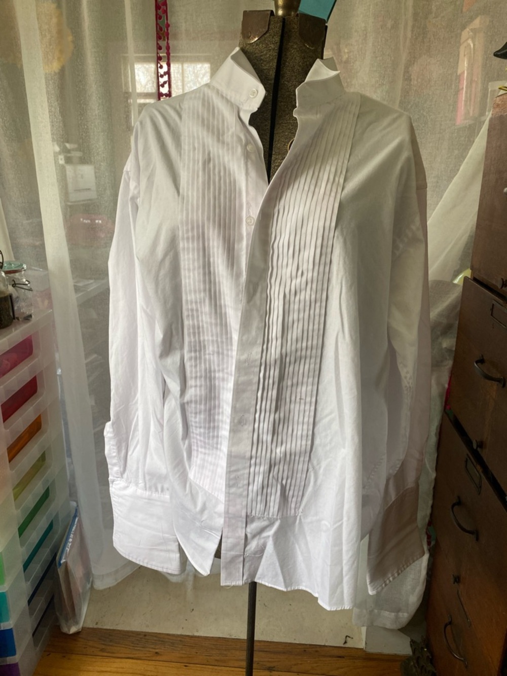 Joseph & Feiss White Pintuck Dress Shirt Size 17 32/33 Tux Cuff Links Classic